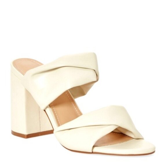 New FJ JUST FAB Twist & Shout Block Heel Sandals Vegan Leather Mules Ivory SZ 8 - Picture 2 of 9